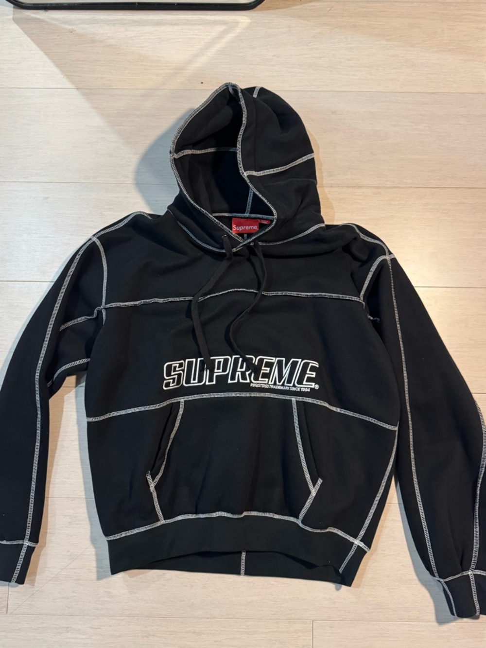 Supreme Coverstitch Black Hoodie Men Size M